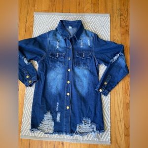 Women’s distressed fun tie dyed denim tunic jacket, Size M